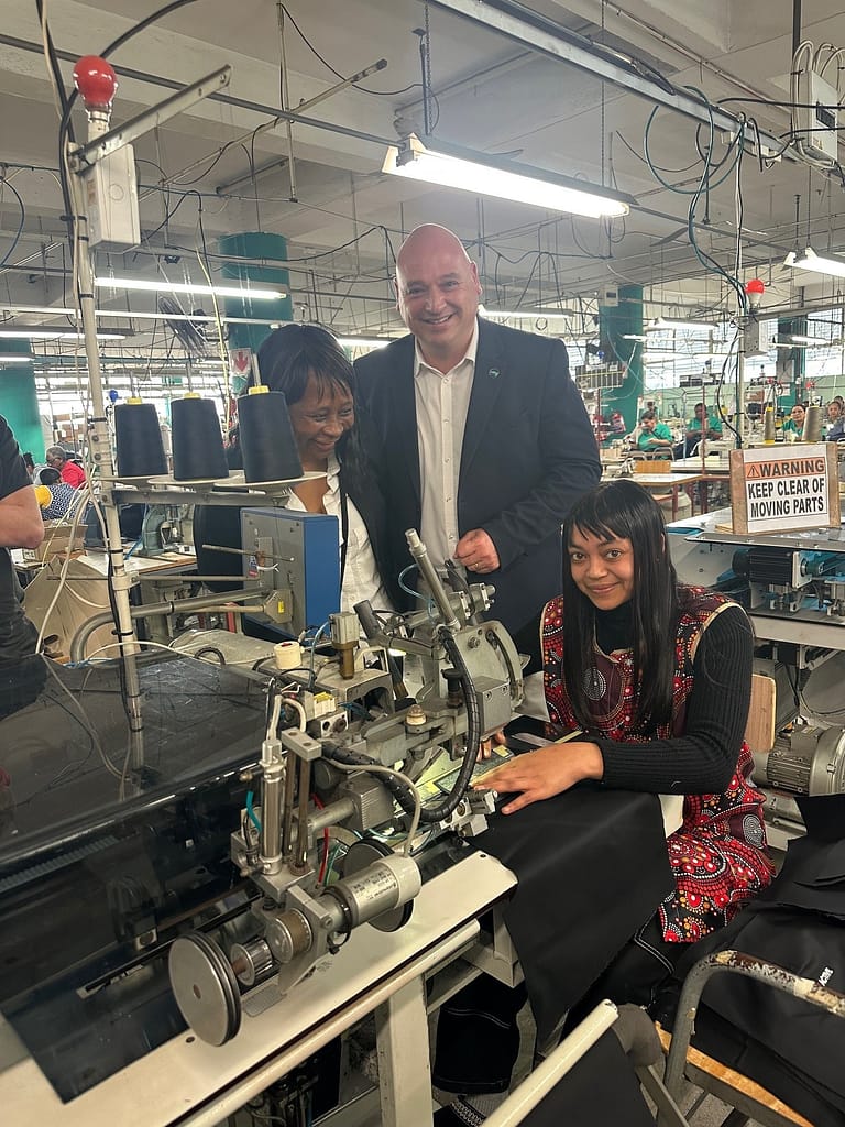 ABC Clothing CEO Angela Fortuin with Alderman James Vos, Mayoral Committee Member for Economic Growth, and Rugshana Londt from ABC Clothing