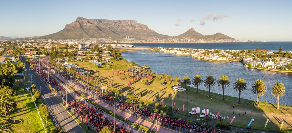 Cape Town 10K - the venue of the Cape Town 10K on Woodbridge Island with Table Mountain as a backdrop