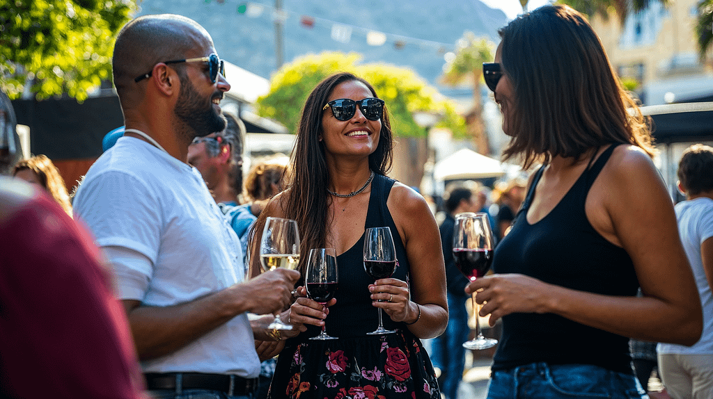 Italy in Town: A group of people with wine glasses in hand enjoy a day out at a festival
