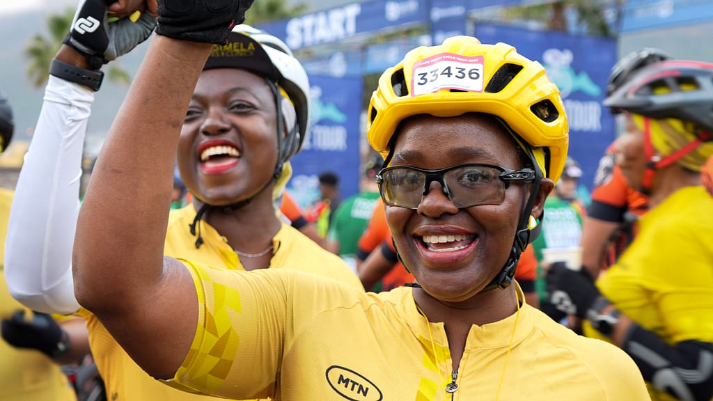 Caroline Matsimela at the start of the Cycle Tour in 2025