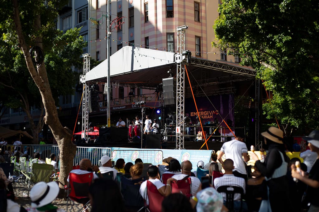 Unity on the Square, crown sitting in front of stage