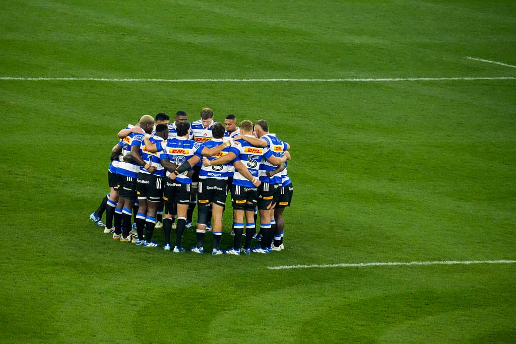 DHL Stormers huddle at the DHL Stadium. The team is in action against Bristol Bears in the Investec Champions Cup on 17 October 2027
