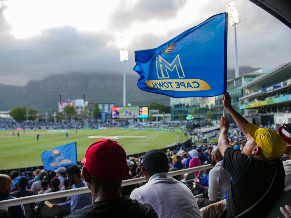 A MI Cape Town fan flies a flag during a Betway SA20 game at Newlands