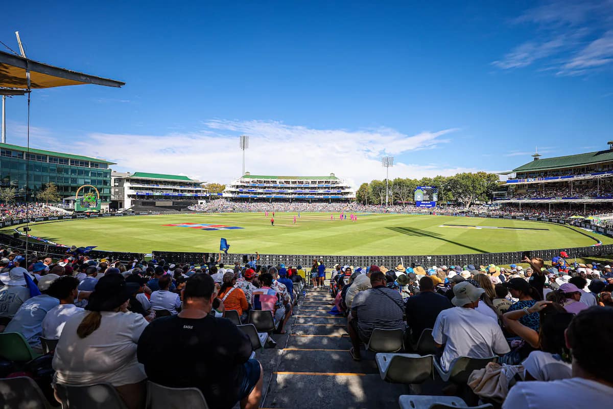 A wide shot of Newlands Cricket Ground where MI Cape Town will take on Pretoria Capitals