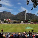 The Proteas Men in action at Newlands Cricket ground with Table Mountain as a backdrop