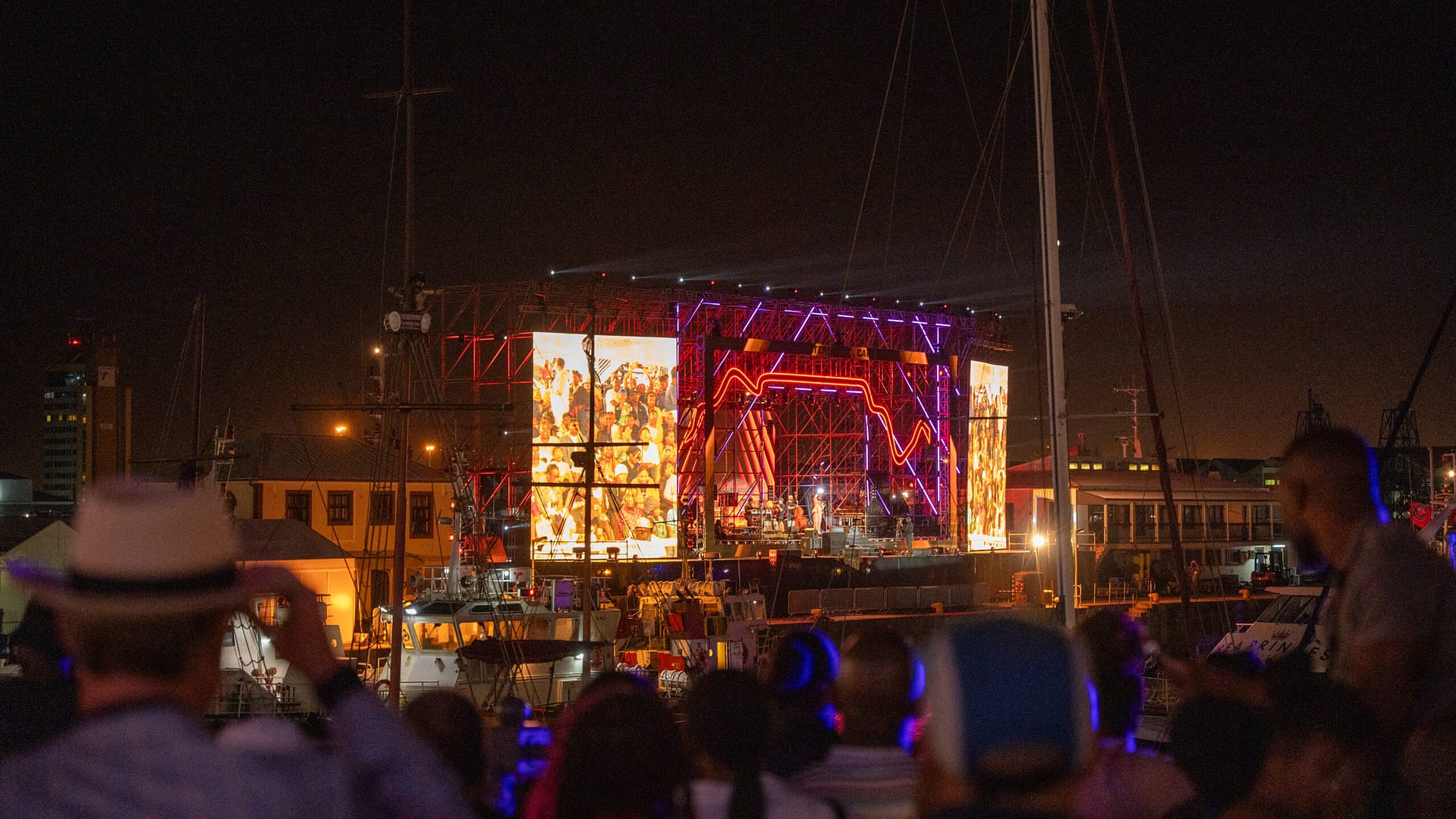 New Years Eve Celebration at V&A Waterfront with stage lit up