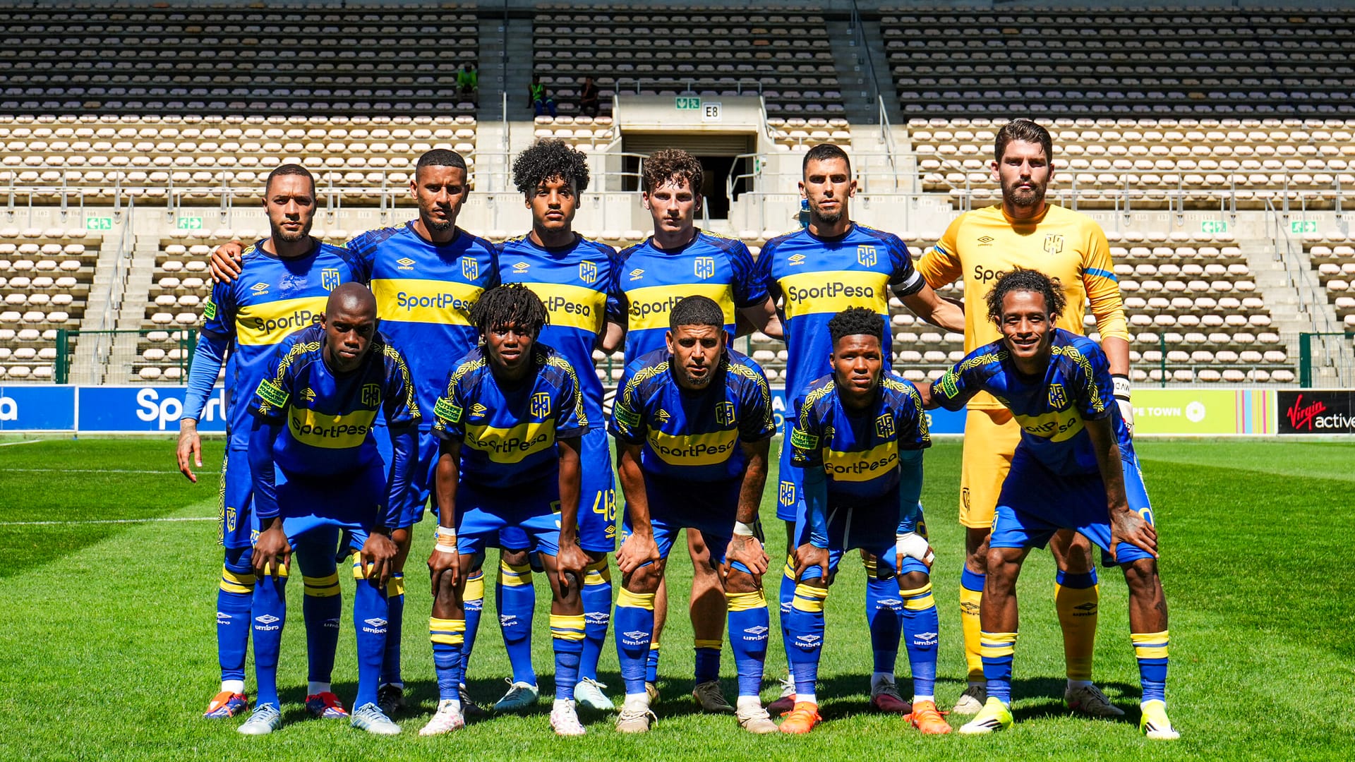 Cape Town City FC players line up ahead of a game at Athlone Stadium. They face Gomora United next