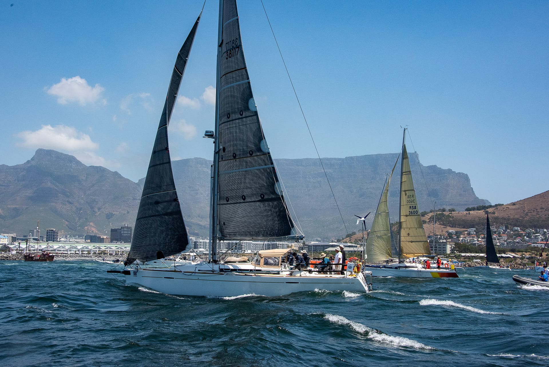 Cape2Rio participating yachts on the water in Table Bay Harbour