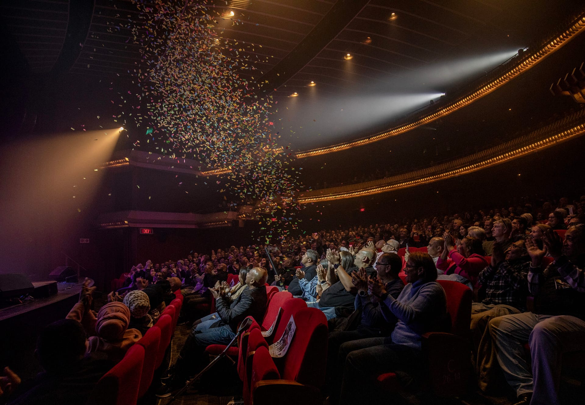 Crowd at the Baxter theatre for Jive Cape Town Funny Festival during the star of the show moment popping confetti