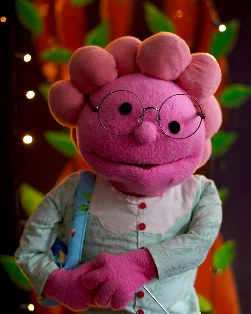 pink old lady puppet character
